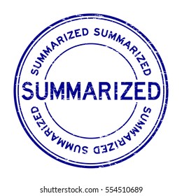 Grunge blue summarized round rubber stamp