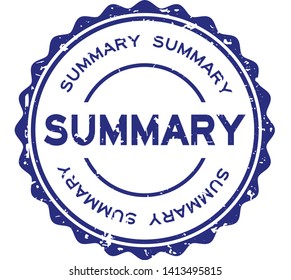 Grunge blue summary word round rubber seal stamp on white background
