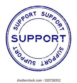 Grunge blue support round rubber stamp