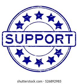 Grunge blue support round rubber stamp