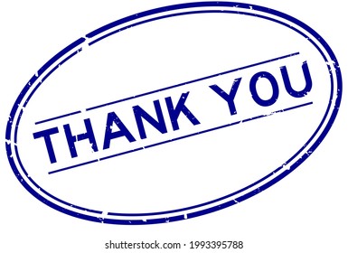 Grunge blue thank you word oval rubber seal stamp on white background