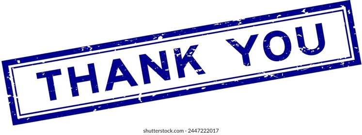 Grunge blue thank you word square rubber seal stamp on whtie background