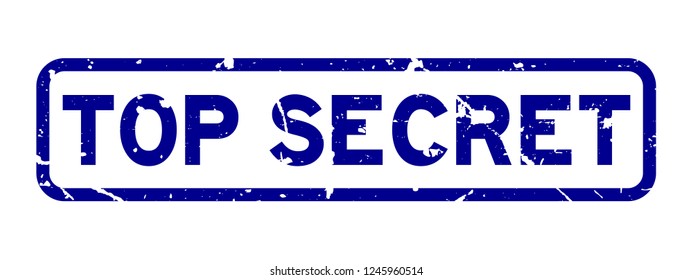 Grunge blue top secret word square rubber seal stamp on white background