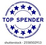 Grunge blue top spender word with star icon round rubber seal stamp on white background