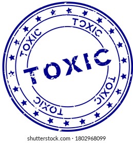 Grunge blue toxic word round rubber seal stamp on white background
