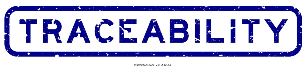 Grunge blue traceability word rubber seal stamp on white background