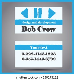 Grunge blue two-sided vector business visit card with text and two phone areas