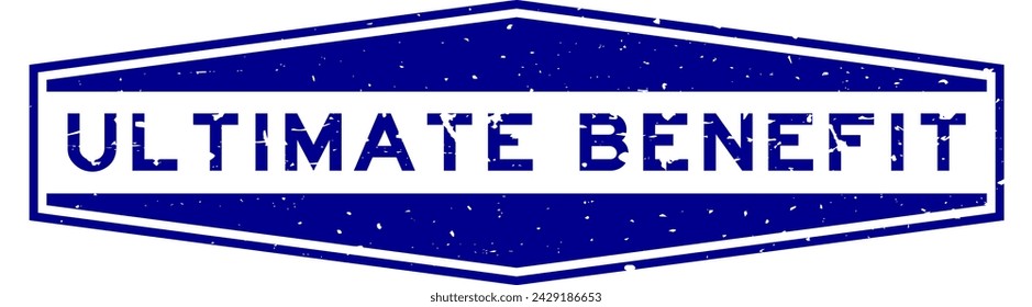 Grunge blue ultimate benefit word hexagon rubber seal stamp on white background