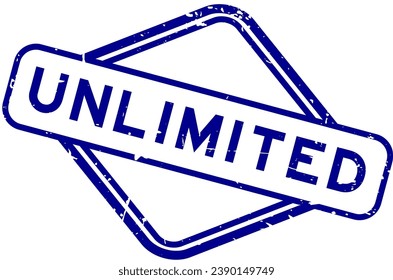 Grunge blue unlimited word rubber seal stamp on white background