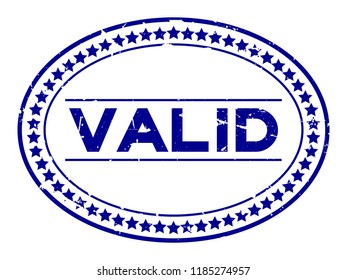 Grunge blue valid word oval rubber seal stamp on white background