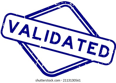 Grunge blue validated word rubber seal stamp on white background