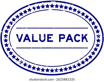 Grunge blue value pack word oval rubber seal stamp on white background