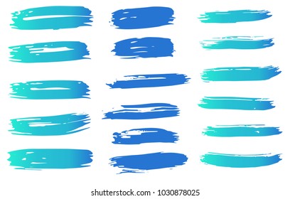 Grunge blue vector brush strokes, hand drawn set