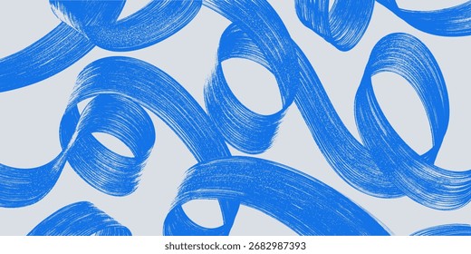 Grunge azul Vector grainy arte trazo de pincel con textura de spray dibujado a mano angustiado Anuncio de arte vintage audaz ondulado, líneas suaves grueso trazo grueso superficie de pintura en aerosol efecto Vector de fondo.