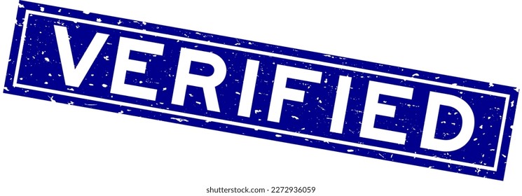 Grunge blue verified word square rubber seal stamp on white background