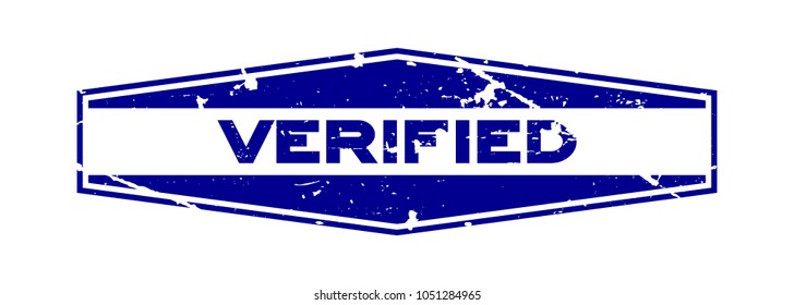 Grunge blue verified wording hexgon rubber seal stamp on white background