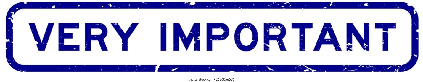 Grunge azul palavra muito importante quadrado selo de borracha selo no fundo branco