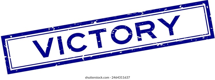 Grunge blue victory word square rubber seal stamp on white background