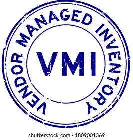 Grunge blue VMI (abbreviation of vendor managed inventory) word round rubber seal stamp on white background