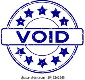 Grunge blue void word with star icon rubber seal stamp on white background