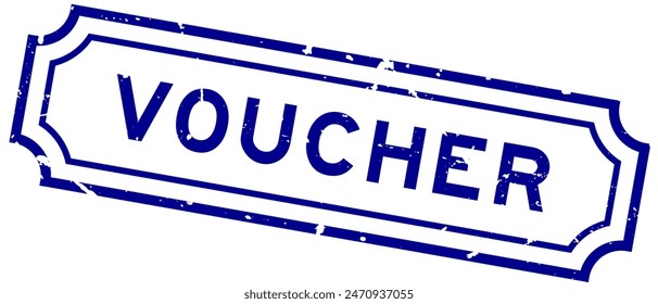 Grunge blue voucher word rubber seal stamp on white background