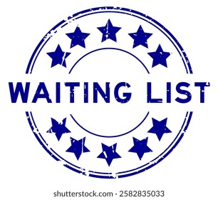 Grunge blue waiting list word with star icon round rubber seal stamp on white background