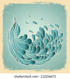 Grunge blue wave.Vector image on old paper texture.