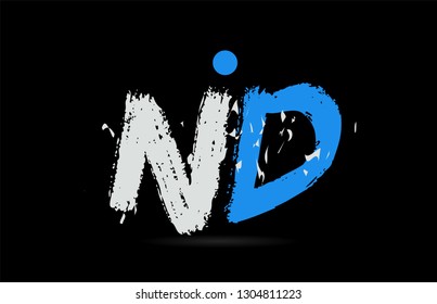 Grunge blue white alphabet letter combination ND N D on black background suitable as a logo for a company or business