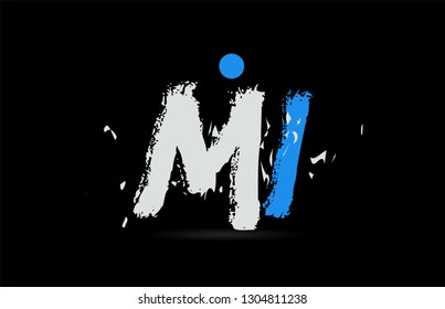 Grunge blue white alphabet letter combination MI M I on black background suitable as a logo for a company or business