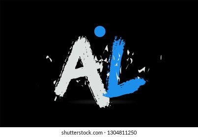 Grunge blue white alphabet letter combination AL A L on black background suitable as a logo for a company or business
