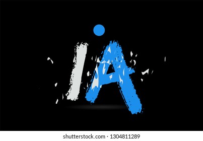 Grunge blue white alphabet letter combination IA I A on black background suitable as a logo for a company or business