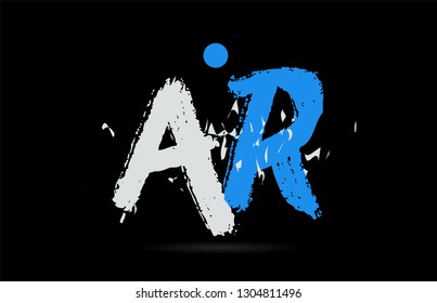 Grunge blue white alphabet letter combination AR A R on black background suitable as a logo for a company or business