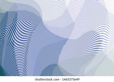 Grunge blue white halftone dots pattern texture background. Low poly design. Modern gradient monochrome dotted vector illustration. Abstract wavy lines