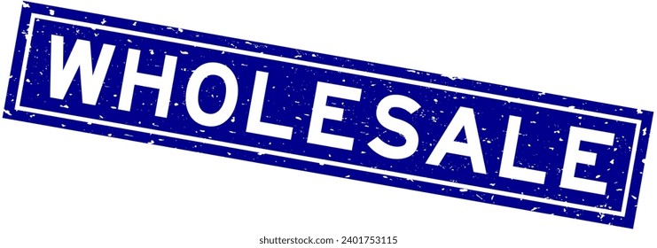 Grunge blue wholesale word square rubber seal stamp on white background