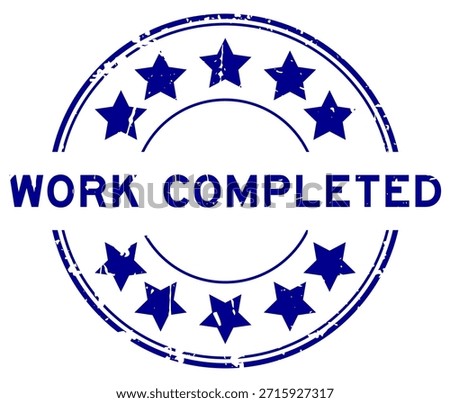 Grunge blue work completed word round rubber seal stamp on white background
