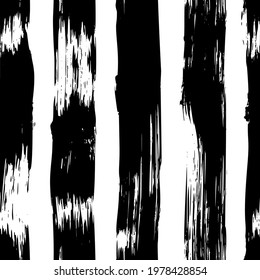 Grunge bold lines vector seamless pattern. Vertical brush strokes, straight stripes or lines. Black ink striped hand drawn background. Geometric ornament for wrapping paper. Dry brushstrokes pattern.