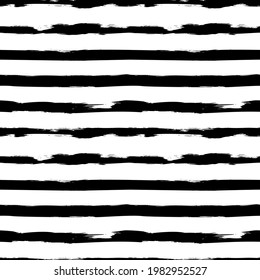 Grunge bold lines vector seamless pattern. Horizontal brush strokes, straight stripes or lines. Black ink striped hand drawn background. Geometric ornament for wrapping paper. Dry brushstrokes pattern