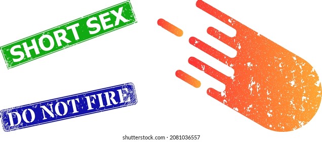 Grunge bolide icon and rectangle textured Short Sex stamp. Vector green Short Sex and blue Do Not Fire seals with grunge rubber texture, designed for bolide illustration.