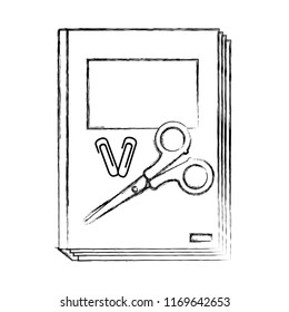 grunge book with clips and scissors school tools