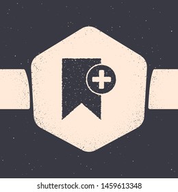 Grunge Bookmark icon isolated on grey background. Add to concept. Monochrome vintage drawing. Vector Illustration