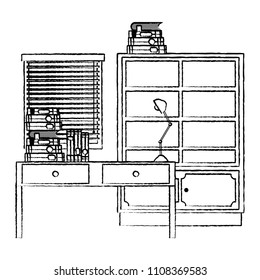 grunge books in the desk and bookcase object with lamp