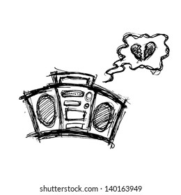 grunge boombox in doodle stye
