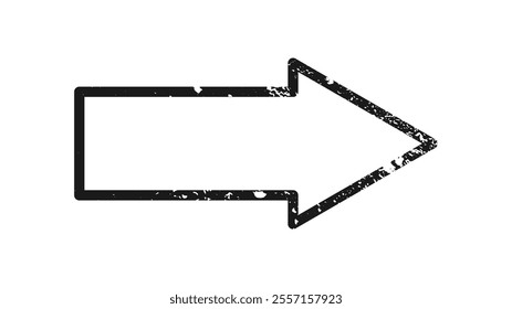 Grunge border in arrow form. Dark textured frame with empty space on white background. Vector illustration