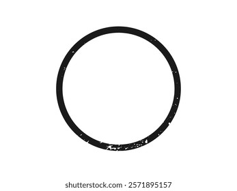 Grunge border in circle form. Dark textured frame with empty space on white background. Vector illustration