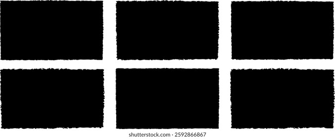 Grunge border frame set. Set of Torn Paper Frames, Torn and crumpled pattern for poster or vinyl album cover. Silhouette design vector collage shape of black ripped paper set. 
