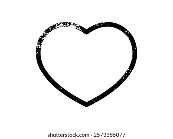 Grunge border in heart form. Dark textured frame with empty space on white background. Vector illustration