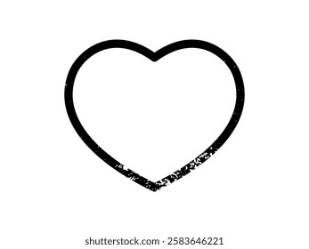 Grunge border in heart form. Dark textured frame with empty space on white background. Vector illustration