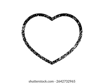 Grunge border in heart form. Dark textured frame with empty space on white background. Vector illustration