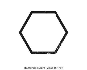 Grunge border in hexagon form. Dark textured frame with empty space on white background. Vector illustration