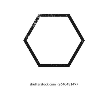 Grunge border in hexagon form. Dark textured frame with empty space on white background. Vector illustration